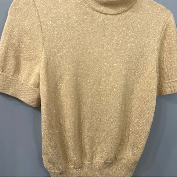 St. John Basics Top Gold Knit Metallic Mock Neck Shirt Size Small - Picture 5 of 6